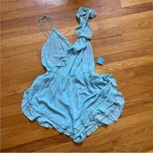 NWT Free People Ruffle Coquette Feminine Seafoam Lacy Romper A7